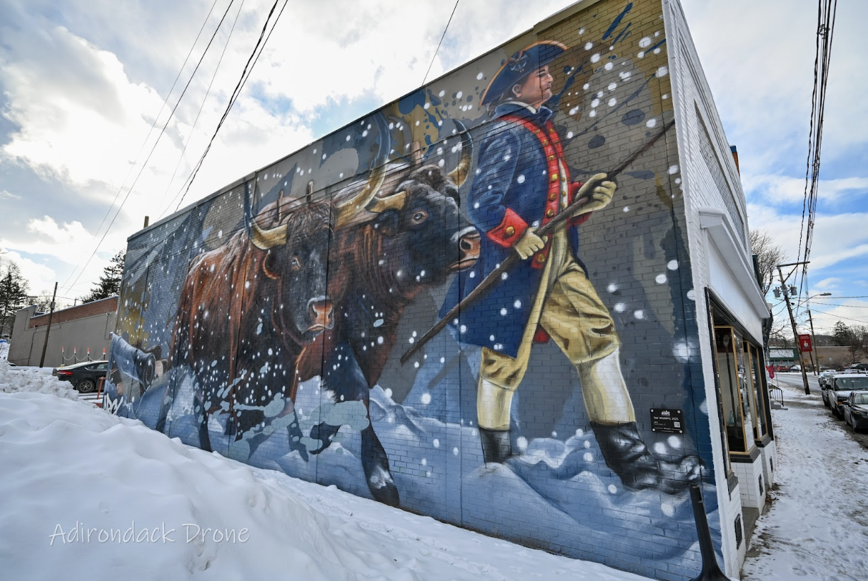 mural of fort ticonderoga soldier and ox